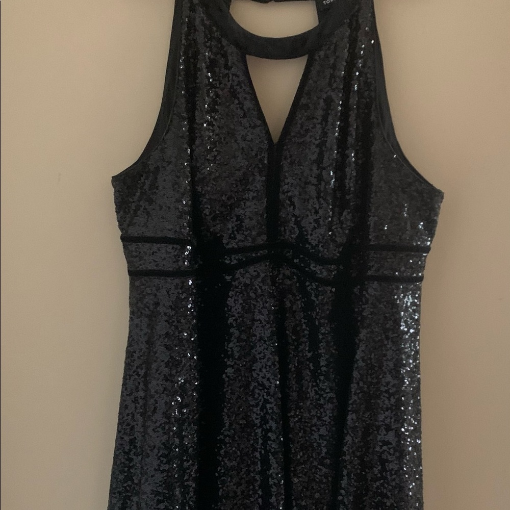 Black Sequin Halter Neck Velvet Babydoll Dress